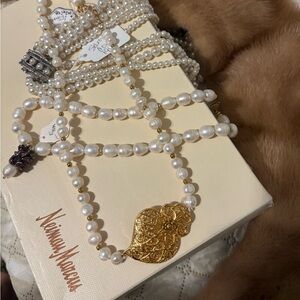 Neiman Marcus 2 Real fresh water pearls  16" vintage & S. Coventry gold plated.